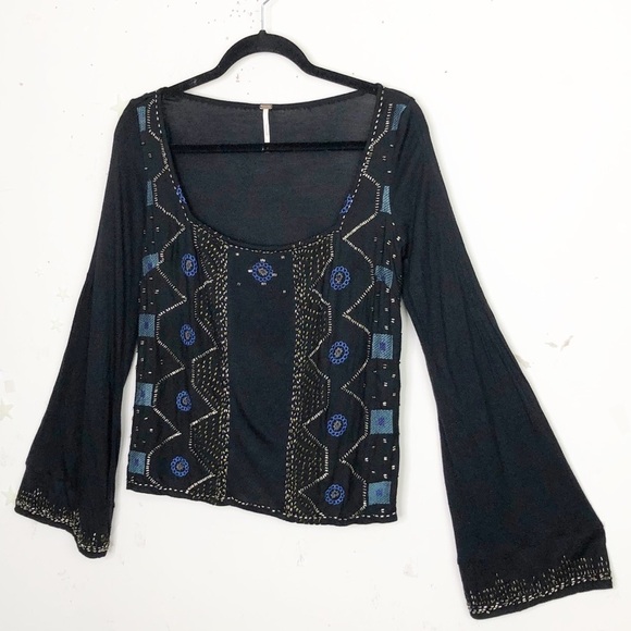 𝅺Free people black beaded blouse - Picture 8 of 10